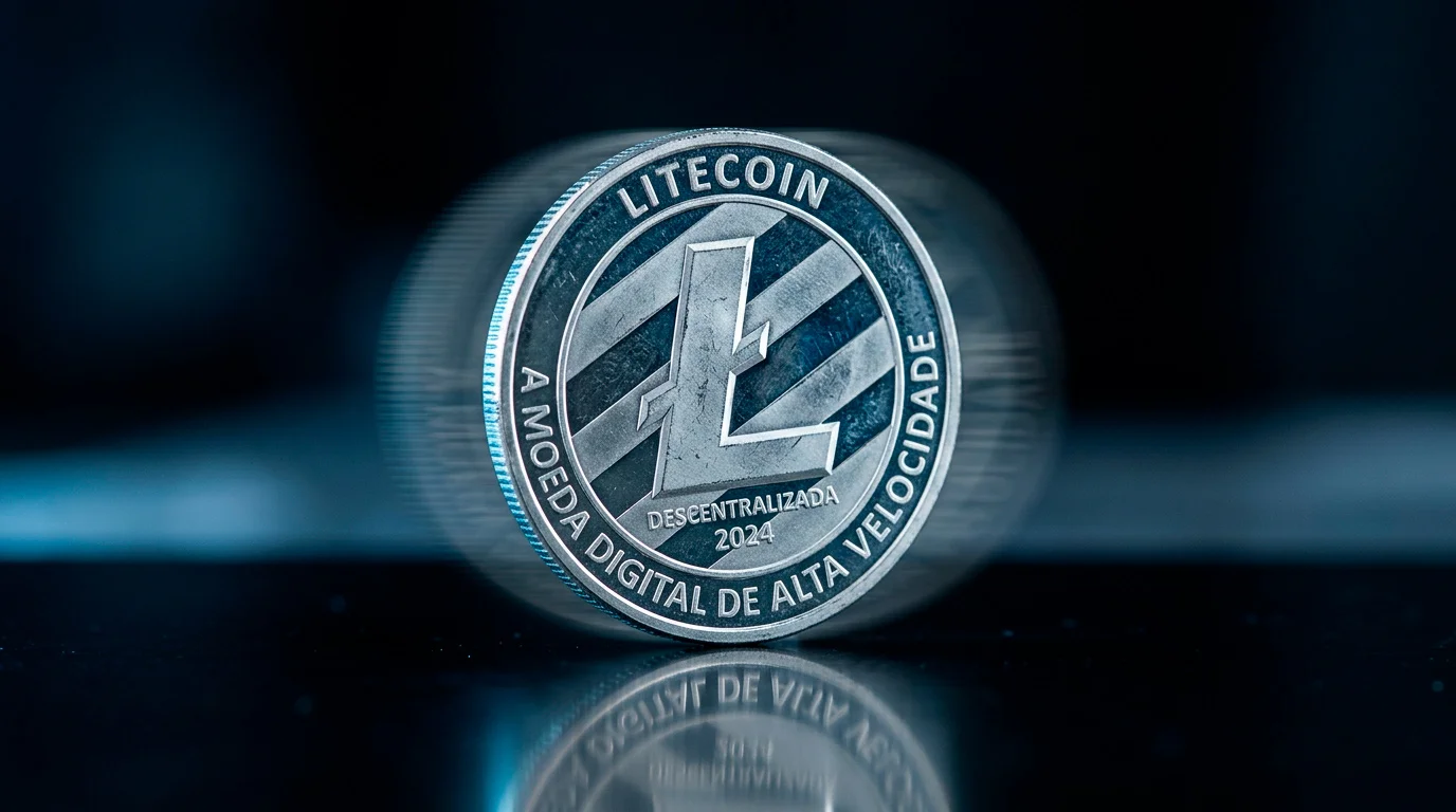 Moeda Litecoin prateada sobre superfície escura representando rapidez nas apostas