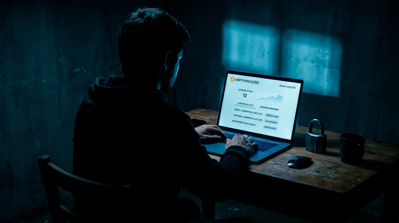Silhueta de pessoa a aceder a uma plataforma de apostas cripto de forma anónima