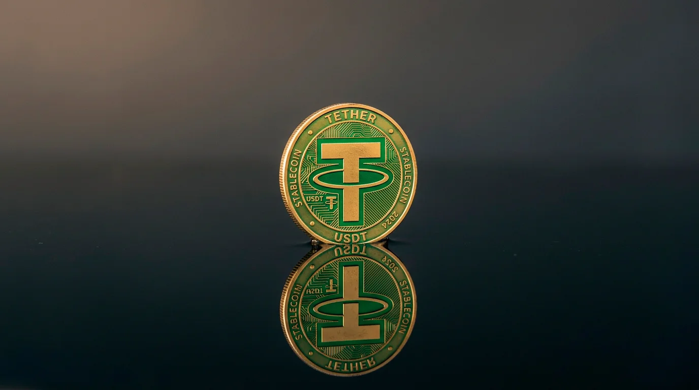 Moeda USDT Tether sobre superfície estável representando estabilidade nas apostas